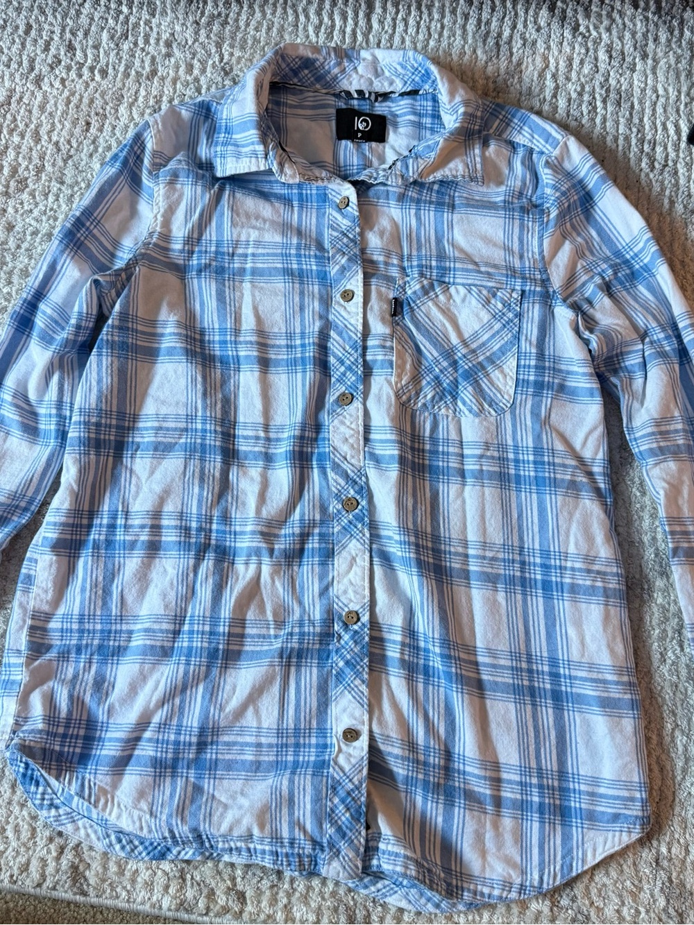 tentree Light Blue & White Plaid Button-Up Shirt